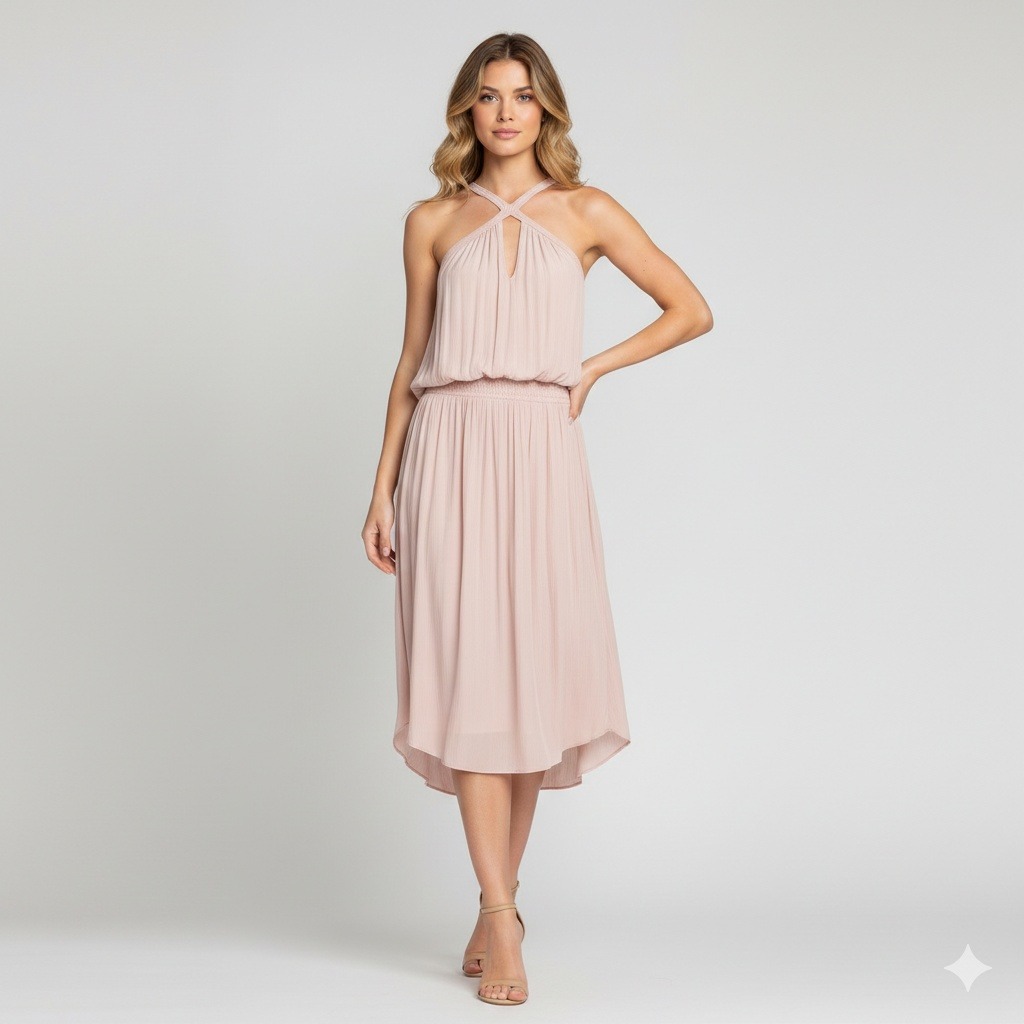 Nwt Ramy Brook Caroline Dress Blush Pink Halter Braided High Low Chiffon
